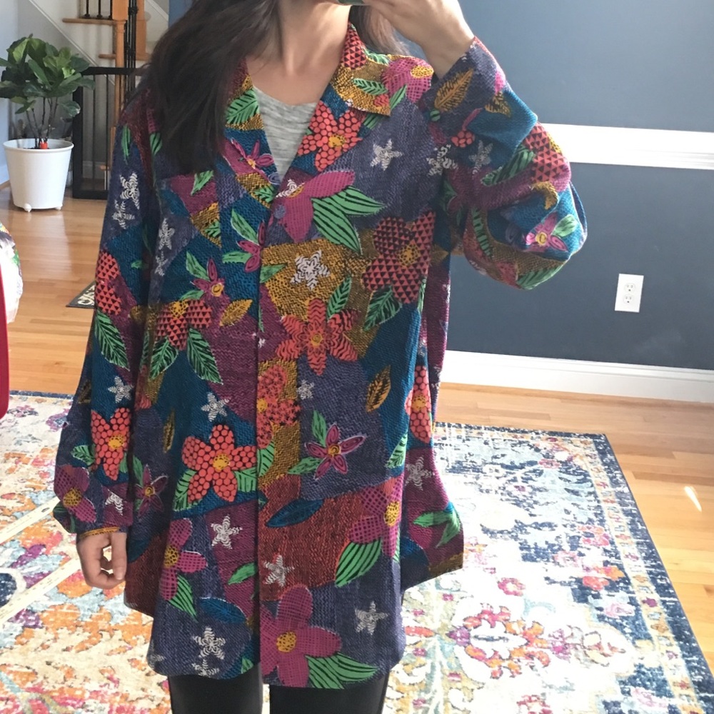 Rare vintage Silk Blouse Bright Novelty Print M L - Picture 2 of 8